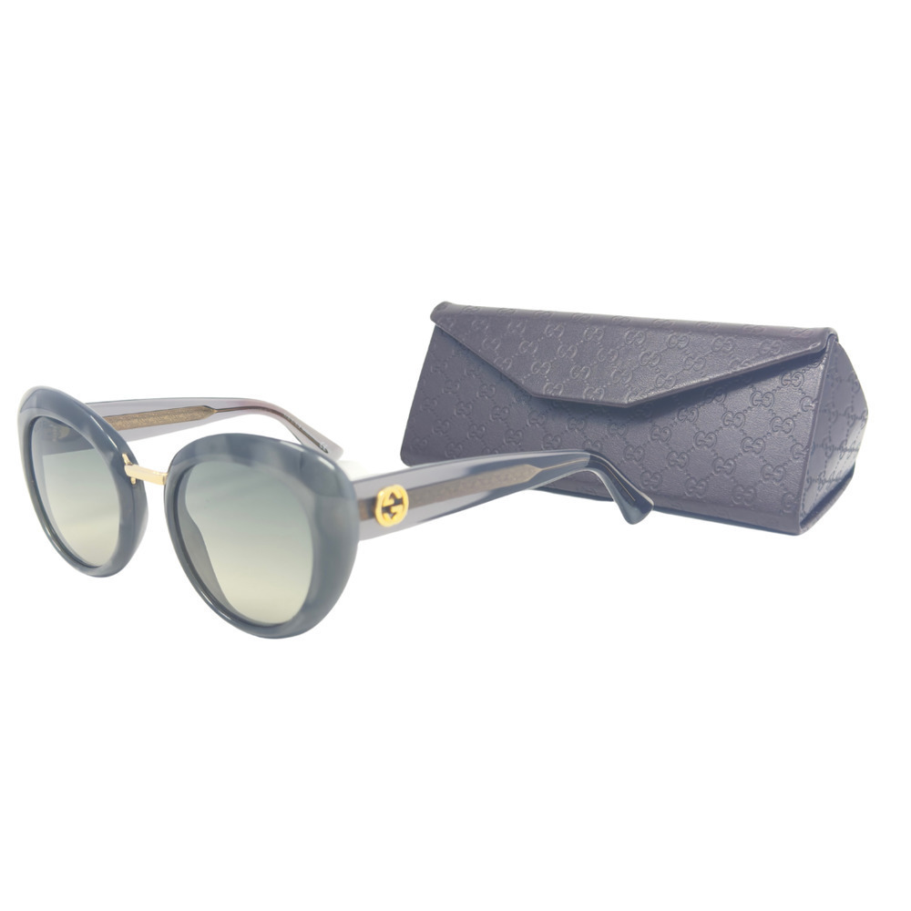 Gucci Sunglasses GG Logo Interlocking Gold‎ Tone Gray Marble Oversize Cat-Eye - Picture 2 of 8